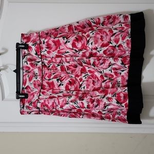 CHARTER CLUB Fuchsia Pink White & Black A- Line Floral Skirt Size 14